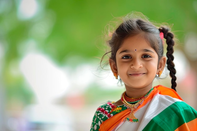 Free Photo happy indian girl with indian flag