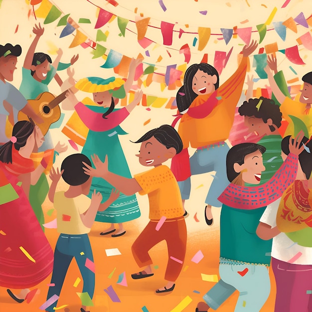 Free Photo happy indian people celebrating holi festival in india vector illustration happy indian people dancing and having fun together