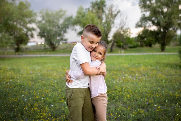 Happy kids playing outdoors