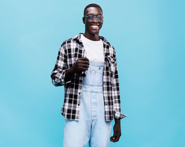 Happy man posing in studio