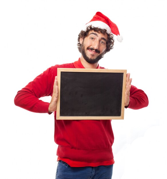 Happy man with a blackboard