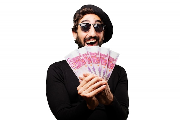 Free photo happy man with many bills in hands