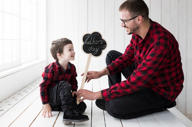 Happy man with son on fathers day