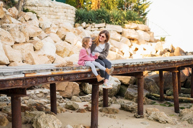 Happy mother and child outdoors