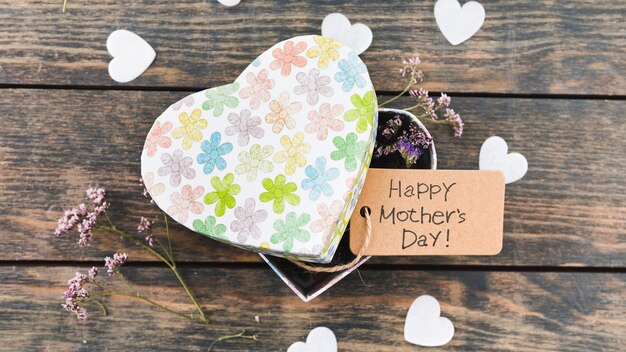 Happy Mothers Day inscription with flowers in box