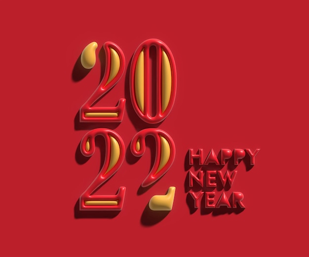 Happy New Year 2022 Text Typography 3D Design.