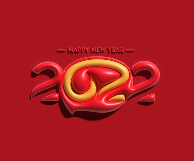 Happy New Year 2022 Text Typography 3D Design.