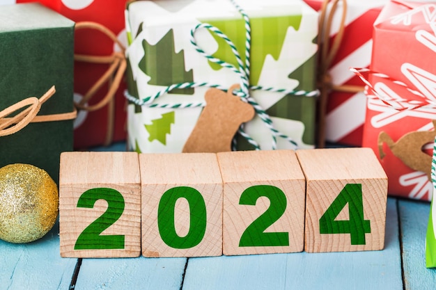 Free photo happy new year 2024 christmas 2024 christmas gifts placed in a festive atmosphere