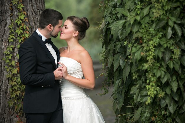 Happy newlyweds kissing