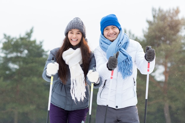 Happy skiers