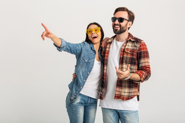 Happy smiling couple isolated, stylish man and woman