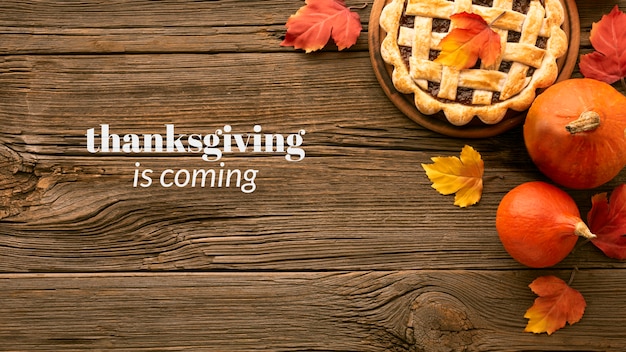 Free Photo happy thanksgiving banner with pumpkin pie