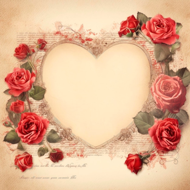 Free photo happy valentine's day concept on vintage paper sheet with roses