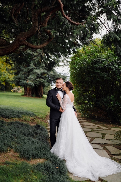 Happy wedding couple in Como Lake, Italy