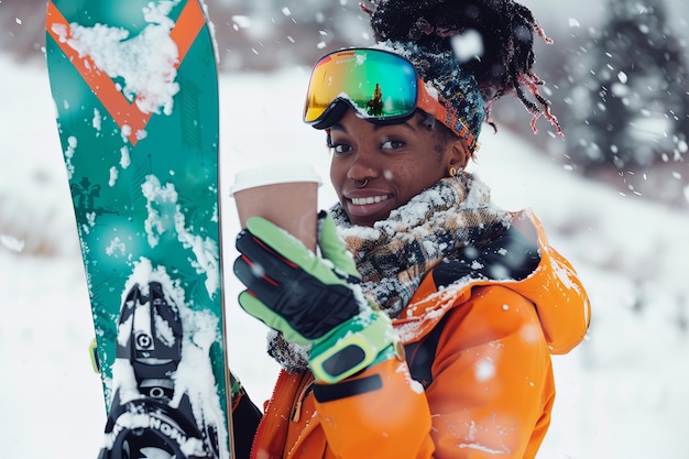 Free Photo happy woman enjoying snowboarding