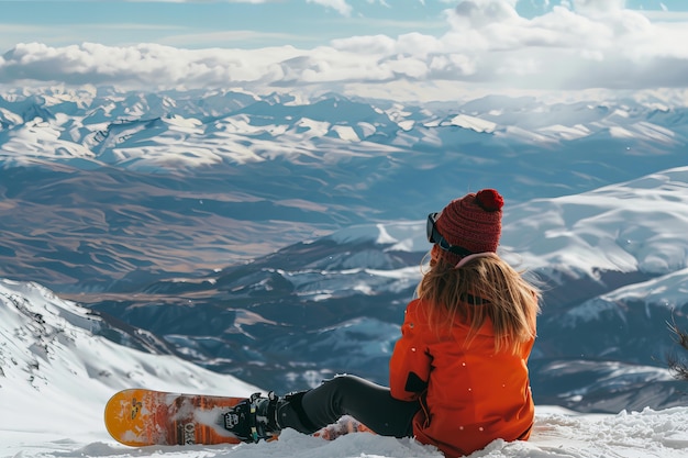 Free Photo happy woman enjoying snowboarding