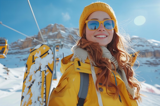 Free photo happy woman enjoying snowboarding