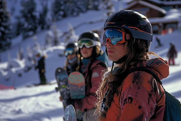 Free Photo happy woman enjoying snowboarding