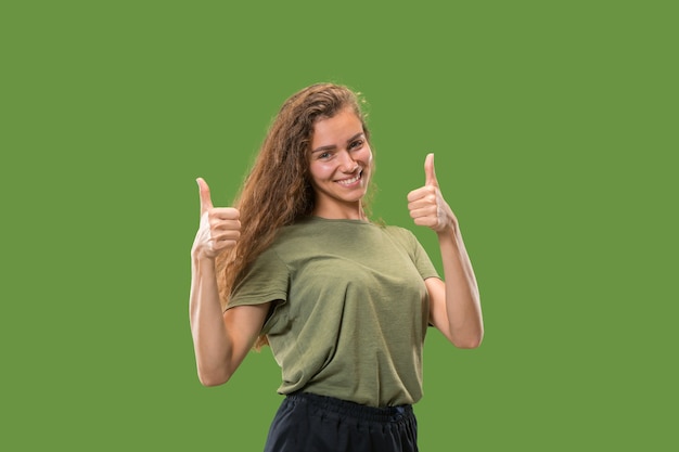 Happy woman giving thumbs up