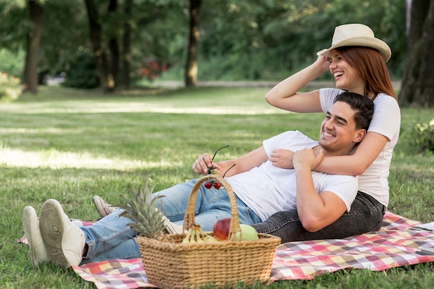 Happy woman hugging her boyfriend