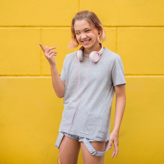 Happy woman listening to music