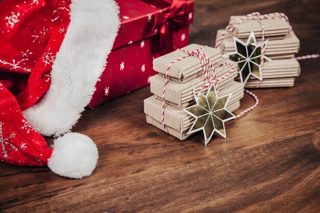 Hat and small christmas boxes