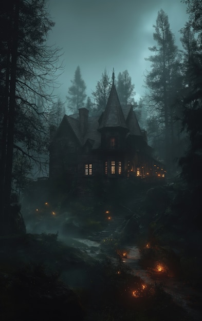 Free photo haunted house in gothic style