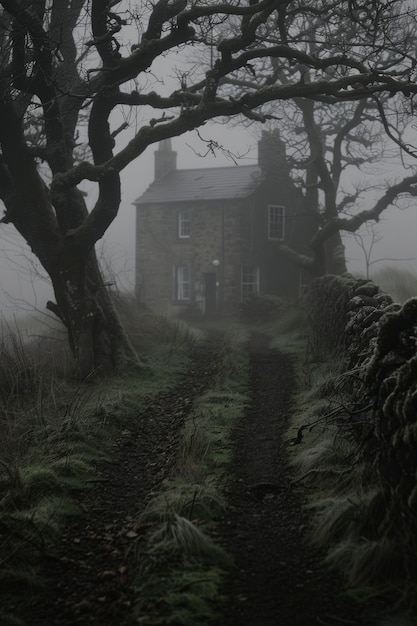 Free photo haunted house with spooky aesthetic and cinematic style