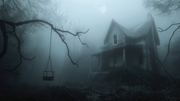 Free photo haunted house with spooky aesthetic and cinematic style