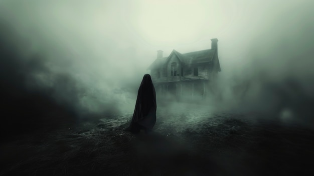 Free photo haunted house with spooky aesthetic and cinematic style