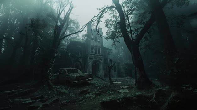 Free photo haunted house with spooky aesthetic and cinematic style