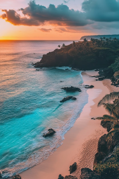 Free Photo hawaii beach landscape with ocean view