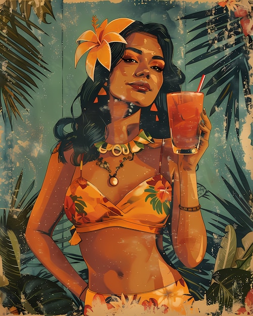 Free Photo hawaii illustration in retro comic style