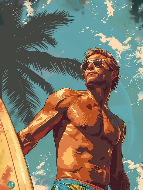 Free Photo hawaii illustration in retro comic style