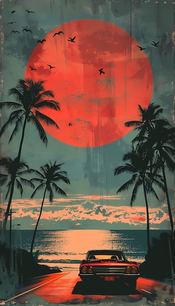 Free photo hawaii illustration in retro comic style