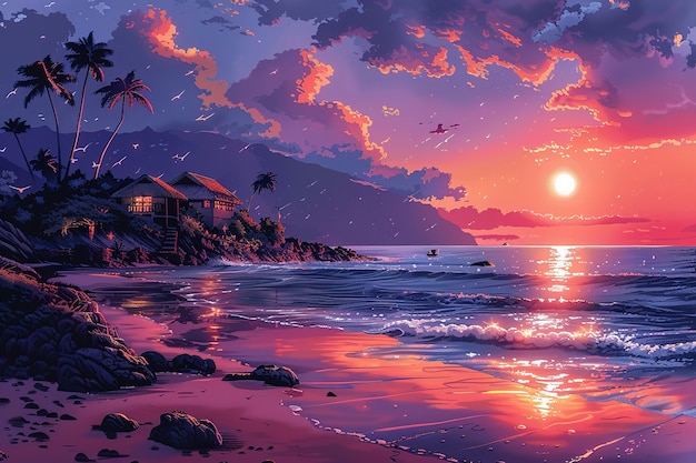 Hawaii landscape with digital art style