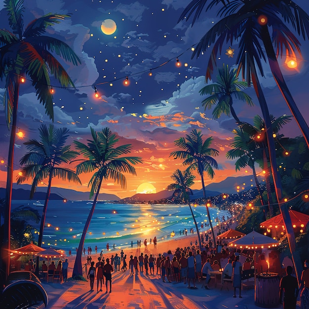 Hawaii landscape with digital art style