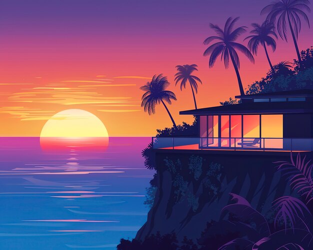 Hawaii landscape with digital art style