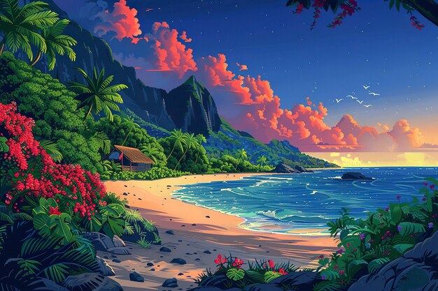 Hawaii landscape with digital art style