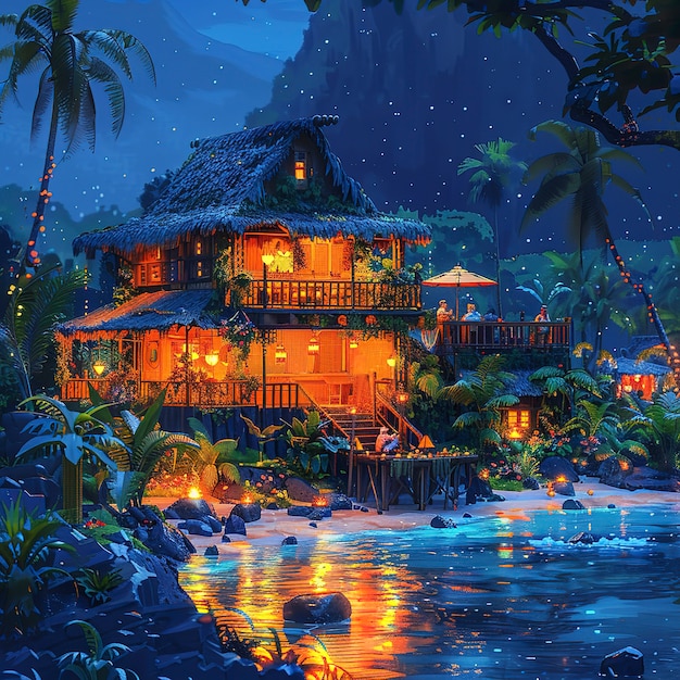 Hawaii landscape with digital art style