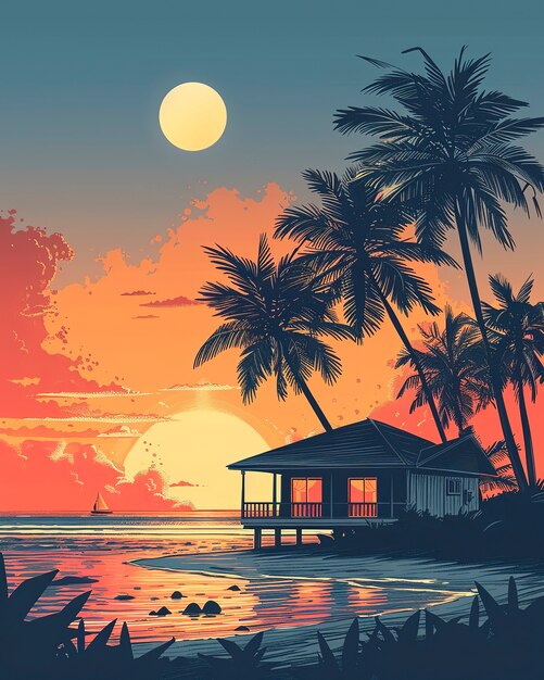 Hawaii landscape with digital art style