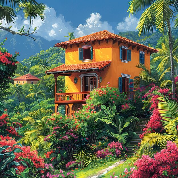 Hawaii landscape with digital art style