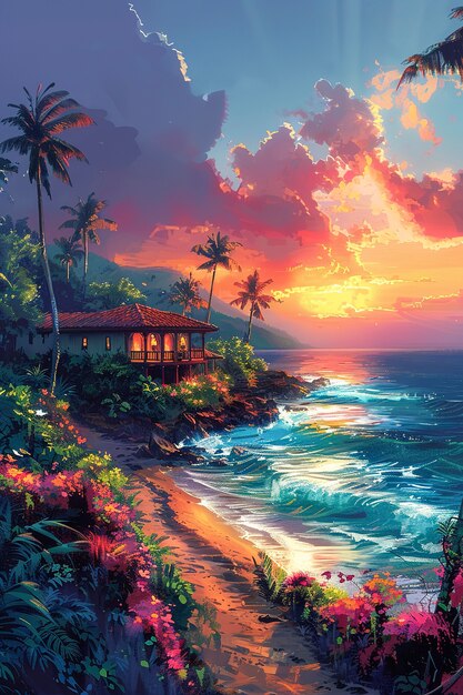 Hawaii landscape with digital art style