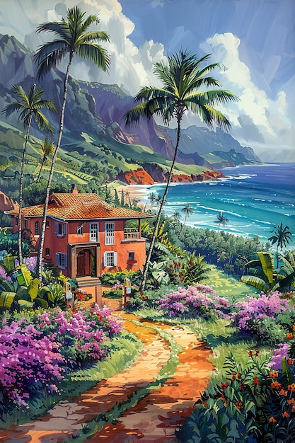 Hawaii landscape with digital art style