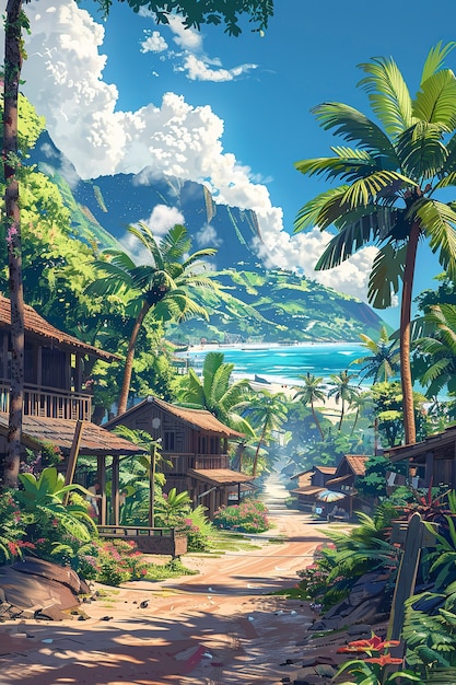 Hawaii landscape with digital art style