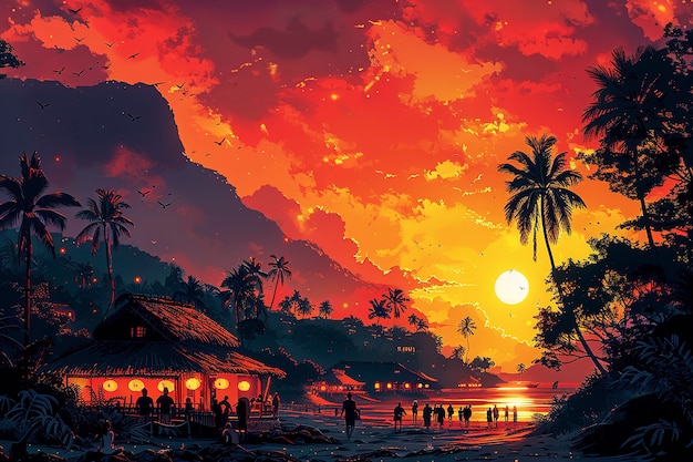 Hawaii landscape with digital art style