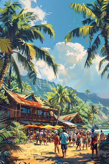 Hawaii landscape with digital art style