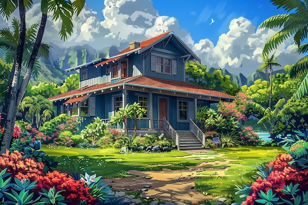 Hawaii landscape with digital art style