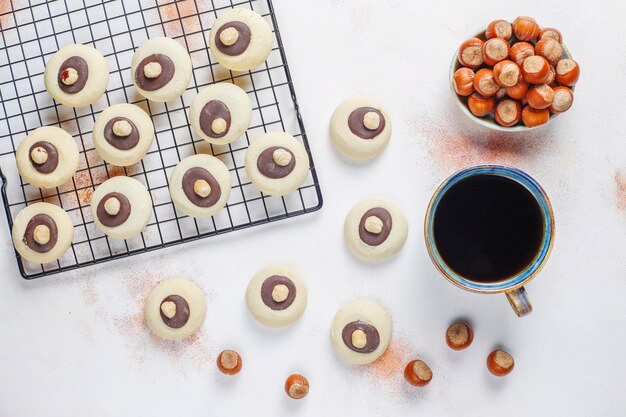 Hazelnut cookies with hazelnuts,top view