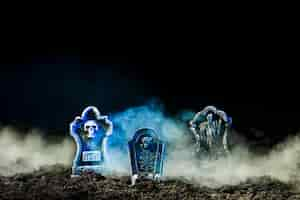 Free photo headstones in heavy fog on soil